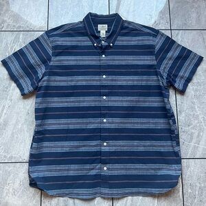 L.L. Bean Men’s Striped Navy/Red/Gray Short Sleeve Button Up Shirt W/Pocket XL